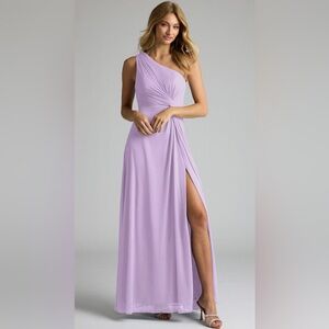 Azazie Purple Ruched Cowl Neck Gown